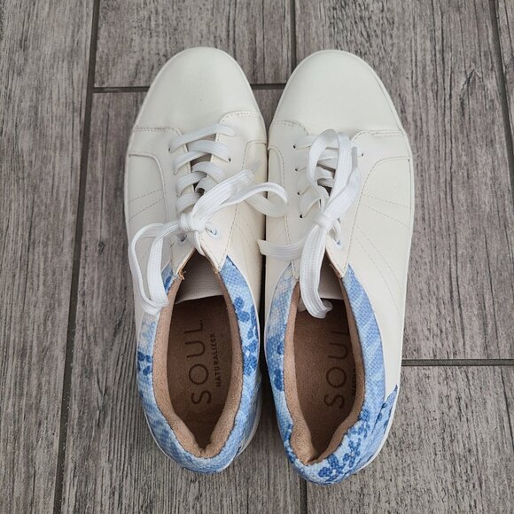SOUL Naturalizer White Sneakers with Blue Floral Heel Women’s 9M - Picture 7 of 12